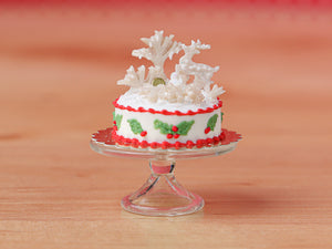 Christmas Winter Wonderland Cake with Frosty Trees & White Reindeer - 12th Scale Miniature Food