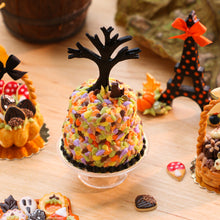 Load image into Gallery viewer, Autumn/ Halloween Cake - Black Cat Sitting in Autumn Leaves Under Bare Tree - Miniature Food