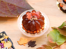 Load image into Gallery viewer, Pumpkin-Shaped Caramel Dessert Decorated with Autumn Leaves