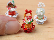 Load image into Gallery viewer, Showstopper Christmas Cupcake Peppermint Candy Basket F - 12th Scale Miniature Food