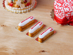 Candy Cane Decorated French Eclairs for Christmas - Miniature Food