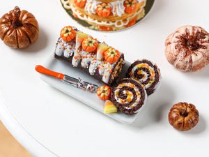 Autumn Chocolate Swiss Roll - Pumpkins and Candy Corn - Miniature Food in 12th Scale