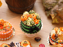 Load image into Gallery viewer, Miniature Autumn Cake Decorated with Coloured Pumpkins (Green, White/Cream, Orange) - 12th Scale Miniature Food