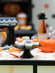 Pumpkin Cupcakes on Stand for Autumn / Fall - Miniature Food