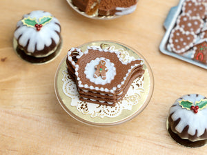 Christmas Gingerbread Millefeuille Teapot Cake (Gingerbread Man) - Miniature Food