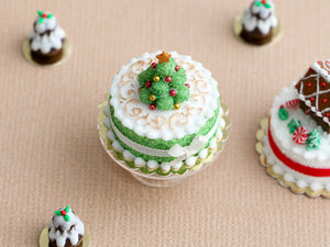 Christmas Cake Decorated with Truffle Christmas Tree - Miniature Food