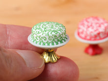 Load image into Gallery viewer, Modern Designer Christmas Cake &#39;Swirls&#39; on Stand - Red or Green - Miniature Food