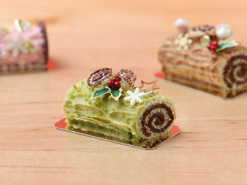 Traditional Pistachio Yule Log / Bûche de Noël - Miniature Food in 12th Scale