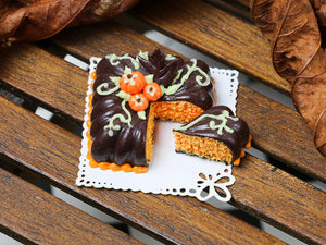 Square Chocolate and Orange Velvet Cake for Autumn - Miniature Food in 12th scale