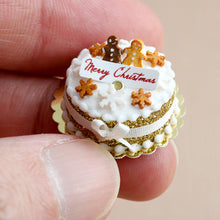 Load image into Gallery viewer, Golden Christmas Cake Decorated with Gingerbread &amp; Cookie People - Miniature Food