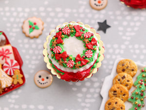 Festive Cake Decorated with Christmas Wreath Design - Miniature Food