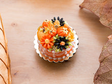 Load image into Gallery viewer, Orange Autumn Cake Decorated with Pumpkins, Marguerite Flowers, Apple Cookies and Caramels