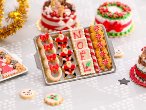 Christmas Cookies - Wreath, Santa, NOEL, Peppermint Candy Bows - Miniature Food