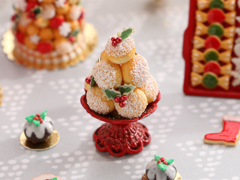 Christmas Choux Bun Display with Holly Decoration | Miniature Food ...