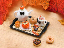 Load image into Gallery viewer, Autumn Teatime Tray Set (Teapot, Cookies, Donut, Pumpkin Cake) - Miniature Food