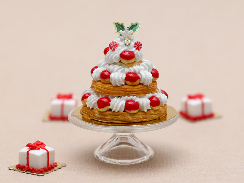 Three Tiered Christmas St Honoré Pastry Centerpiece - Miniature Food