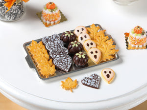 Halloween / Fall Cookies and Chocolates on Metal Baking Sheet - Miniature Food