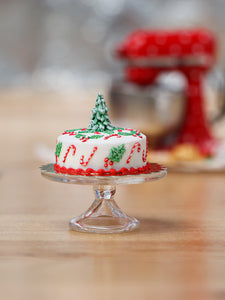 Beautiful Christmas Cake - Tree, Candy Canes, Holly Decoration - Miniature Food