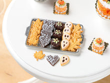 Load image into Gallery viewer, Halloween / Fall Cookies and Chocolates on Metal Baking Sheet - Miniature Food