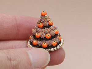 Triple Tiered Chocolate St Honoré Pastry for Autumn / Thanksgiving - Miniature Food in 12th Scale for Dollhouse