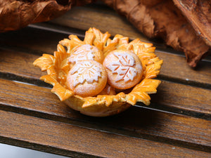 Autumn Bread Rolls Loaf in "Leaf" Basket - Miniature Food