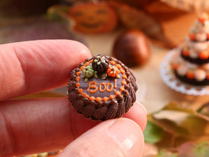 Chocolate Pumpkin Cake with "BOO!" Message for Fall / Autumn - Miniature Food