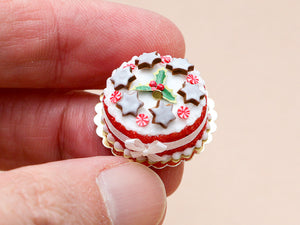 Christmas Cake Decorated with Iced Cinnamon Star Cookies - Miniature Food