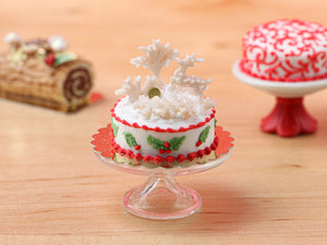 Christmas Winter Wonderland Cake with Frosty Trees & White Reindeer - 12th Scale Miniature Food