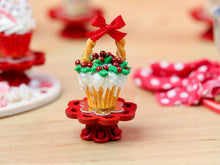 Load image into Gallery viewer, Showstopper Christmas Cupcake Snowy Holly Basket C - 12th Scale Miniature Food