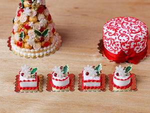 Christmas Cake Pastry (Round) Holly and Snowflakes - Miniature Food