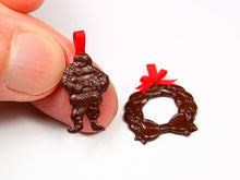 Load image into Gallery viewer, Pair of Dark Chocolate Christmas Decorations - Wreath and Santa - Miniature Food