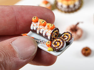 Autumn Chocolate Swiss Roll - Pumpkins and Candy Corn - Miniature Food in 12th Scale