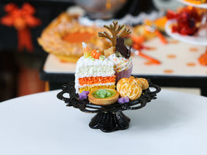 Miniature Pastries, Cupcake, Cookies for Autumn / Halloween on Black Stand - Miniature Food