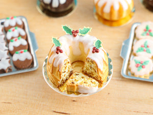 Christmas Kouglof, Fruity Filling, Decorated with Holly - Miniature Food