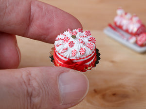 Christmas Cream Cake Decorated with Peppermint Candy - Miniature Food