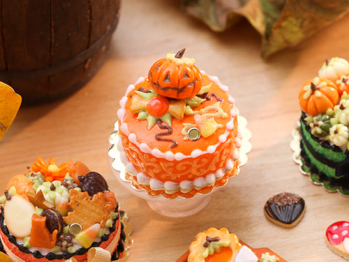 Miniature Cake with Jack O'Lantern and Halloween Candy and Cookie - 12th Scale Miniature Food