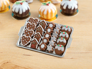 Christmas Gingerbread Cookies on Metal Baking Sheet - Miniature Food