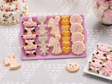 Load image into Gallery viewer, Pink Christmas Cookie Display - Pink Star Santa, Angels, Candy Cane Cookies - Choice of Pink or White Tray - Miniature Food
