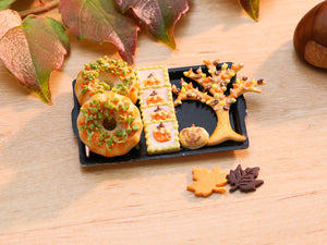 Brioche and Cookies for Autumn / Halloween on Black Tray - Miniature Food
