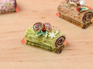 Traditional Pistachio Yule Log / Bûche de Noël - Miniature Food in 12th Scale