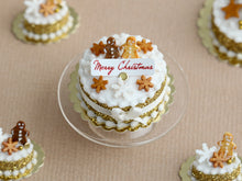 Load image into Gallery viewer, Golden Christmas Cake Decorated with Gingerbread &amp; Cookie People - Miniature Food