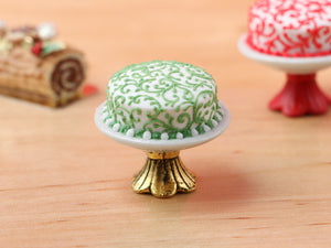 Modern Designer Christmas Cake 'Swirls' on Stand - Red or Green - Miniature Food