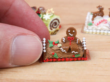 Load image into Gallery viewer, Gingerbread Man Sitting on Christmas Yule Log - Miniature Food