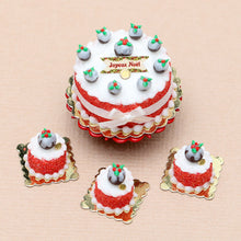 Load image into Gallery viewer, Christmas Cake Decorated with Christmas Puddings &#39;Joyeux Noel&#39; - Miniature Food