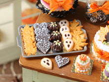 Load image into Gallery viewer, Halloween / Fall Cookies and Chocolates on Metal Baking Sheet - Miniature Food