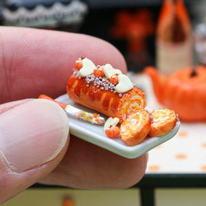 Autumn Swiss Roll - Pumpkins and White Chocolate Hearts - Miniature Food in 12th Scale