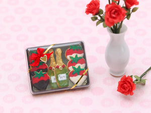 Romantic Chocolate-Dipped Strawberry and Champagne Gift Box - Miniature Food