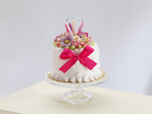 Floral Birthday Cake with Candles - Handmade Miniature Food