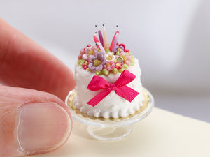 Floral Birthday Cake with Candles - Handmade Miniature Food