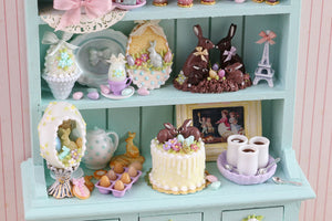Unique Easter Shelf Unit Filled with Handmade Items- Decorated Miniature Furniture